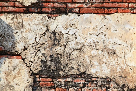 ruin monastery temple wall from red brick using as background