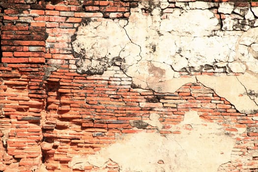 ruin monastery temple wall from red brick using as background pattern