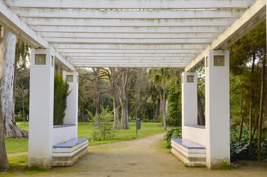 Benches in Maria Luisa Park, Seville, Spain