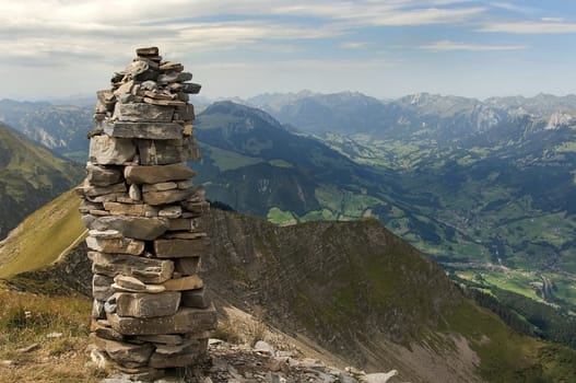 tower of stones in the Swiss Alps
