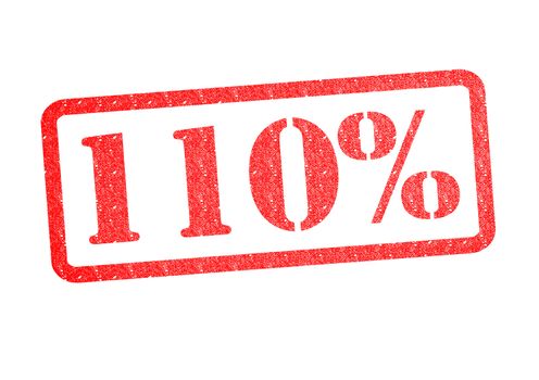 110% red rubber stamp over a white background.