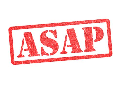 ASAP red rubber stamp over a white background.