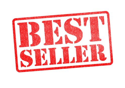 BEST SELLER red rubber stamp over a white background.