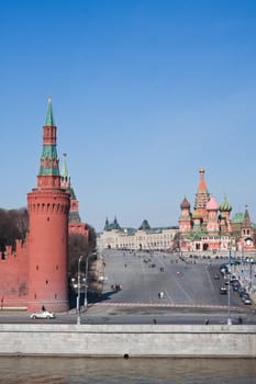 Moscow Kremlin towers and Vasilevsky descent. Moscow