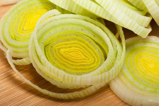 Sliced Leeks on woden table