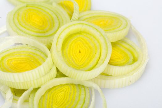 Sliced Leeks on white background 