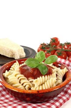Italian Spirelli with tomato sauce and basil