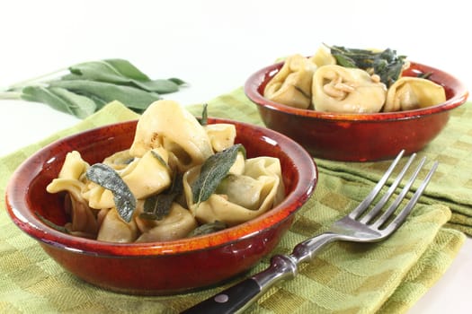 Tortellini with fried sage leaves and pine nuts