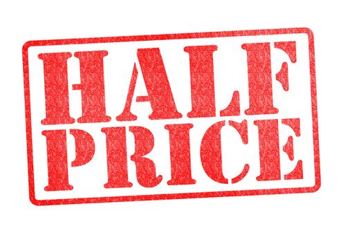 HALF PRICE Rubber Stamp over a white background.