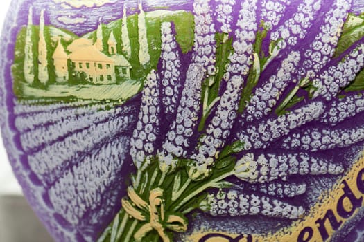 Candle with lavender flowers. Aromatherapy concept 