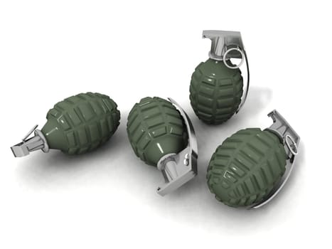 some hand grenades on a white background
