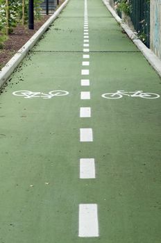 Bike road with two lanes diveded by dotted line