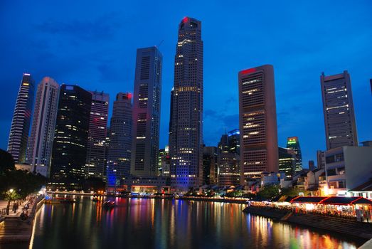 Singapore business district in the evening