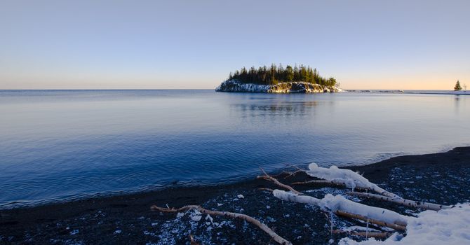 Island in December on the North Shore of Lake Superior in Minnesota