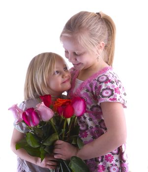 Sisters with roses enjoying a valentines together