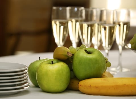 Fruit and wine at restaurant