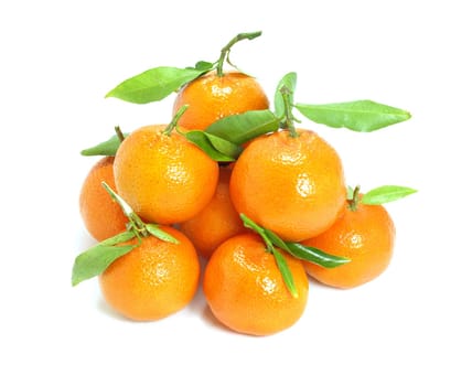 Pile of fresh Spanish mandarins with leaves