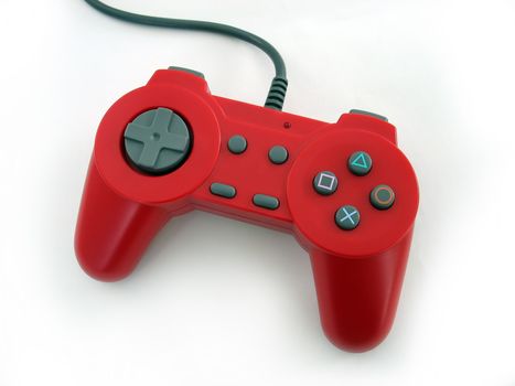 a red video game controller isolated over a white background