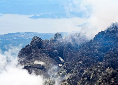 View at the Pacific ocean with of the volcano. Kamchatka.