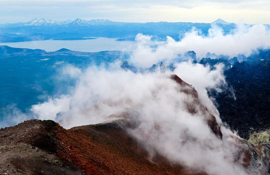 View at the Pacific ocean with of the volcano. Kamchatka.