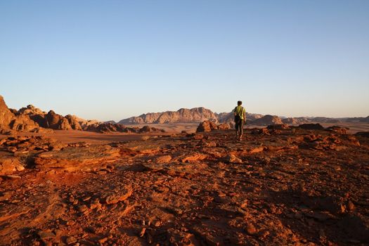Tourists in desert Wadi Rum. Jordan