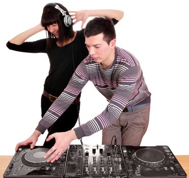 dj and girl playing music and dancing