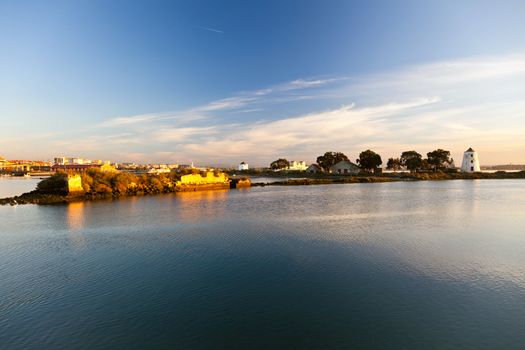 Sunset on the Tejo river with Barreiro mills in background.