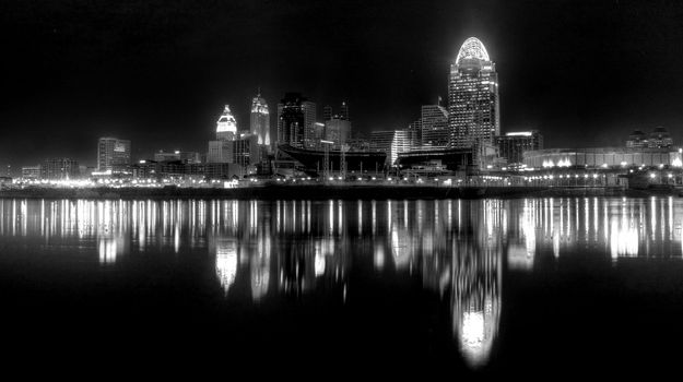 Black and white of the Cincinnati Skyline