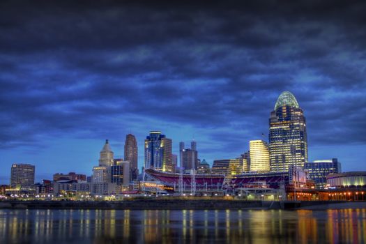 Cincinnati Skyline as seen from the riverbank of Newport Kentucky