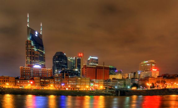 10pm January 17 2012, Nashville Tennessee skyline as seen at night, editorial