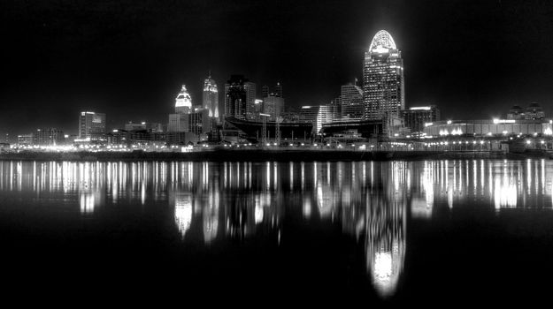 Black and White editorial shot of Cincinnati Ohio at 4am January 15th 2012