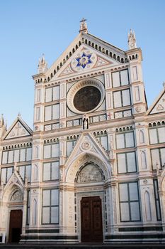 Facade of Santa Croce church and in Florence, Italy