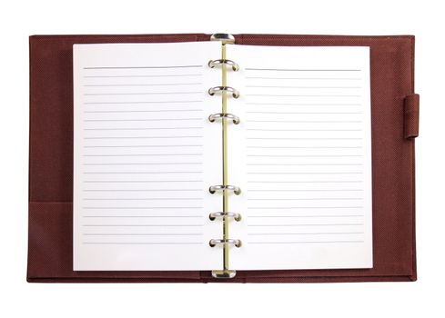Brown canvas binder notebook isolated on white 