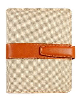 Brown leather and canvas cover note book isolated on white 