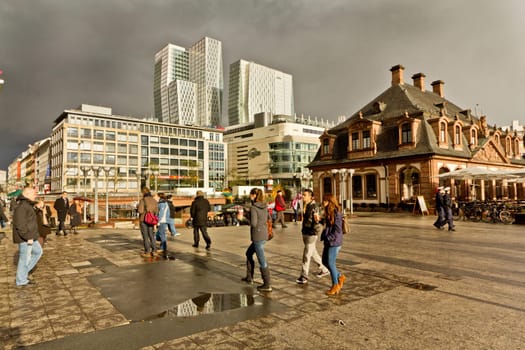 People on the streets of downtown Frankfurt Germany