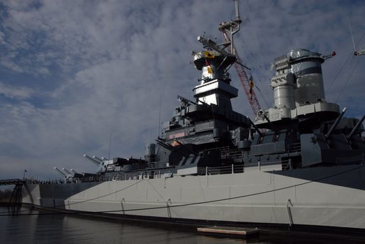 An old world war two battleship converted to a museum.