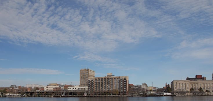 A view of Wilmington, North Carolina from across thr cape fear river.