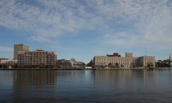 A view of Wilmington, North Carolina from across thr cape fear river.