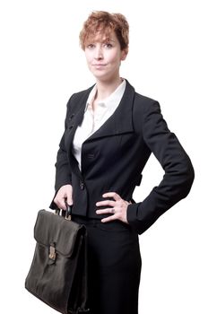 business woman with briefcase on white background