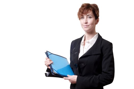 success business woman with briefcase on white background