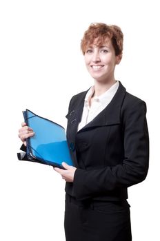 success business woman with briefcase on white background