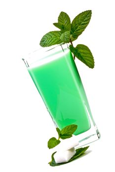 a glass of milk and mint