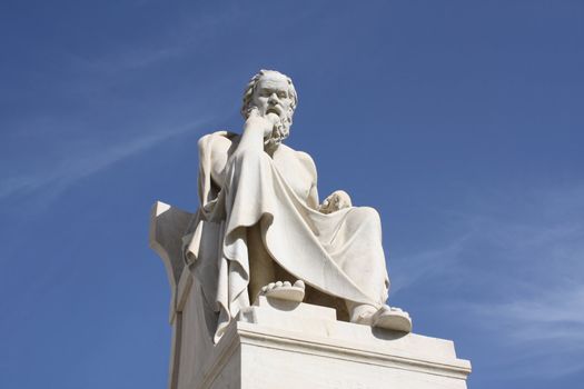 Neoclassical statue of ancient Greek philosopher, Socrates, outside Academy of Athens in Greece.