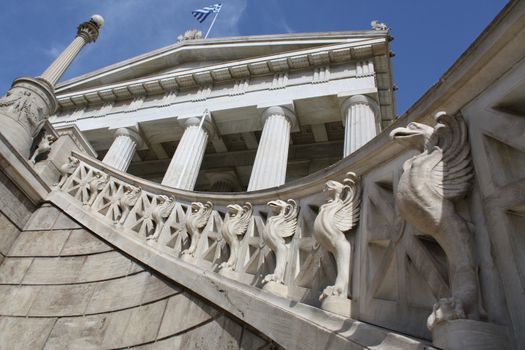 Detail of neoclassical National Library of Athens, Greece.