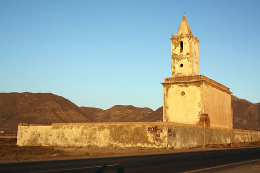 Abandoned church in arid Almeria, south-east coast of Spain.