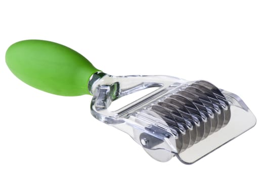 chopped herbs in plastic and metal on a white background