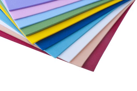 Colored sheets of plastic on a white background 