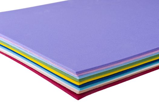 Colored sheets of plastic on a white background 