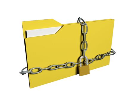 Computer data security concept. Computer folder with with chain and padlock.