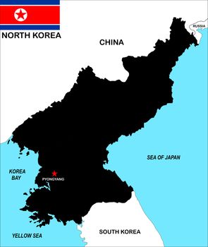 very big size north korea political map illustration